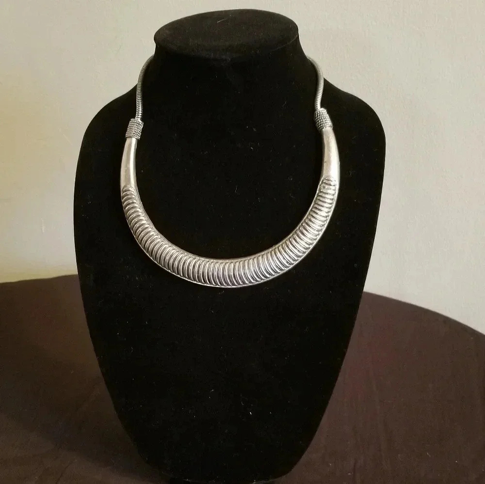 Brushed Nickel Statement Necklace